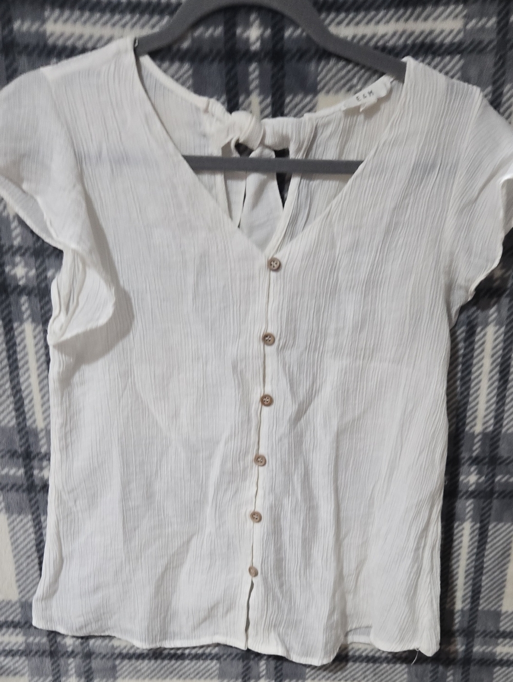 Cream Button-Front Women's Blouse with Tie Back